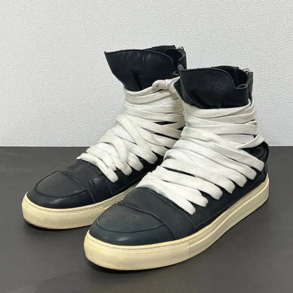 [BUNJANG] Kris Van Assche 11FW Icarus Hightop Sneakers Calfskin Black / 크리스 반 아쉐 11FW 끈칭칭 하이탑 스니커즈 블랙
