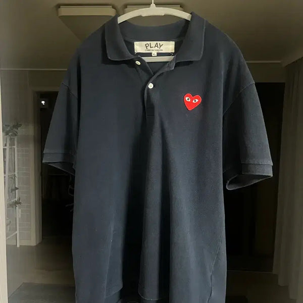 [BUNJANG] Comme des Garçons Navy Heart Appliqué Polo Shirt XL / 꼼데가르송 네이비 카라티