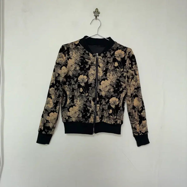 [BUNJANG] Moonlit Black Floral Pattern Zip-Up Jacket / Moonlit black zip up