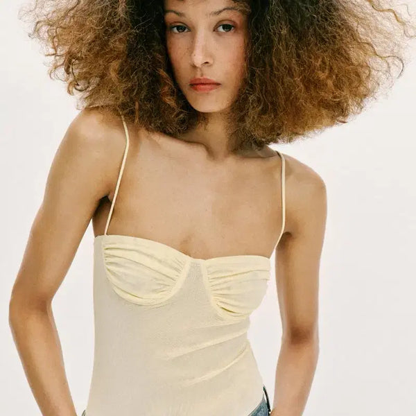 [BUNJANG] Zara Shirred Tulle Bodysuit Yellow S / 자라 셔링 튤 바디수트 옐로우 S