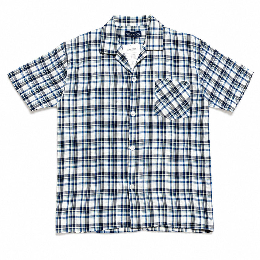 [BUNJANG] SEN·SATION Japan Vintage Y2K Cotton Check Pajama Short Sleeve Shirt / JPN 00s 일본 빈티지 y2k 아메카지 코튼 체크 파자마 반팔 셔츠