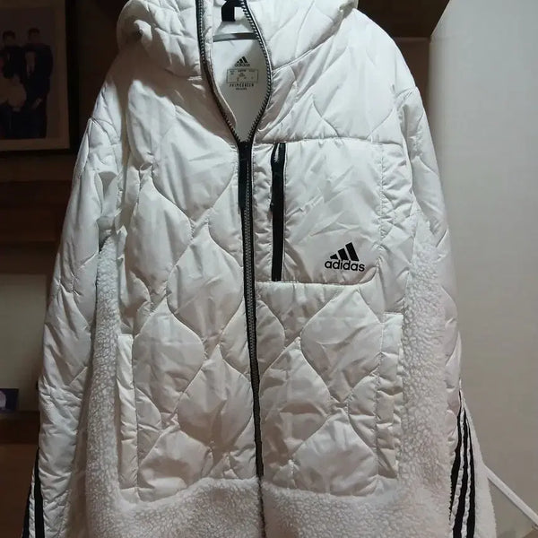 [BUNJANG] Adidas Quilted Fleece Hoodie Jacket White / 아디다스 퀼팅 양털 후드 자켓 화이트