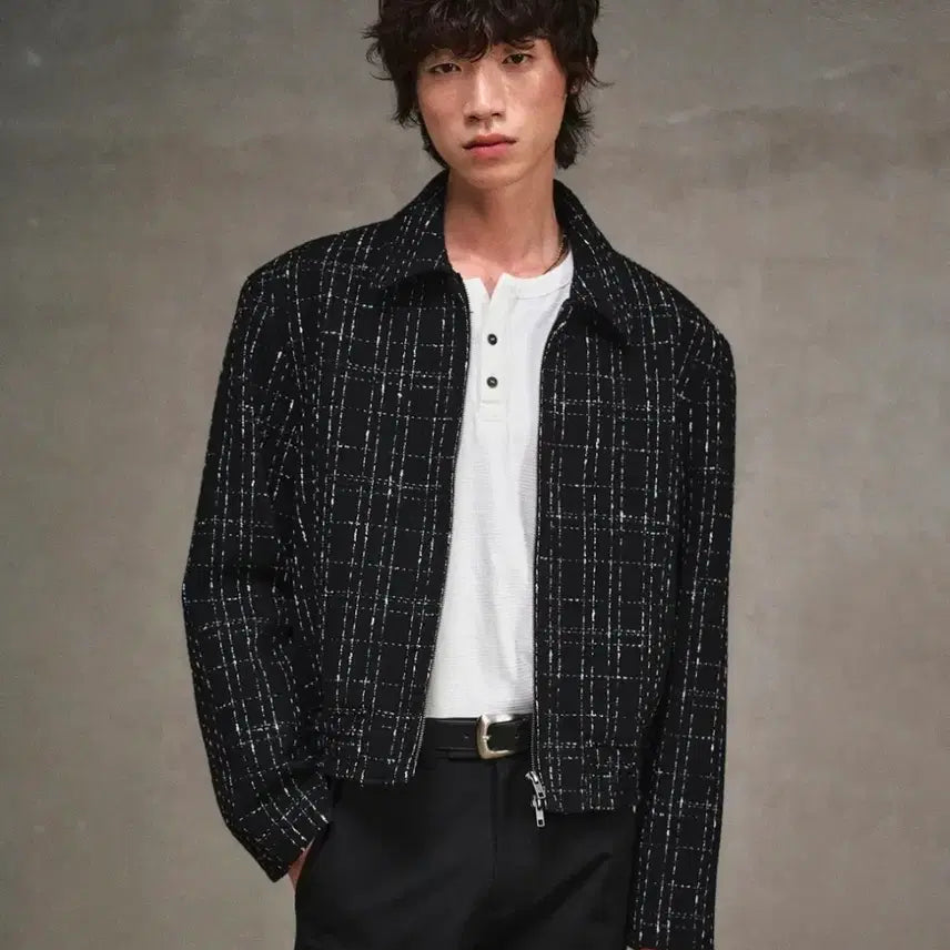 [BUNJANG] Elwood Quartz Wool Tweed Blouson Jacket Black 46 / 엘무드 쿼츠 울 트위드 블루종 자켓 46 블랙
