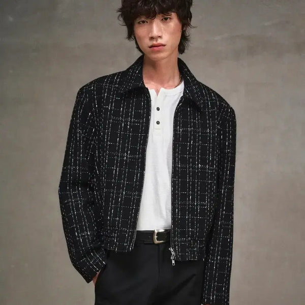 [BUNJANG] Elwood Quartz Wool Tweed Blouson Jacket Black 46 / 엘무드 쿼츠 울 트위드 블루종 자켓 46 블랙