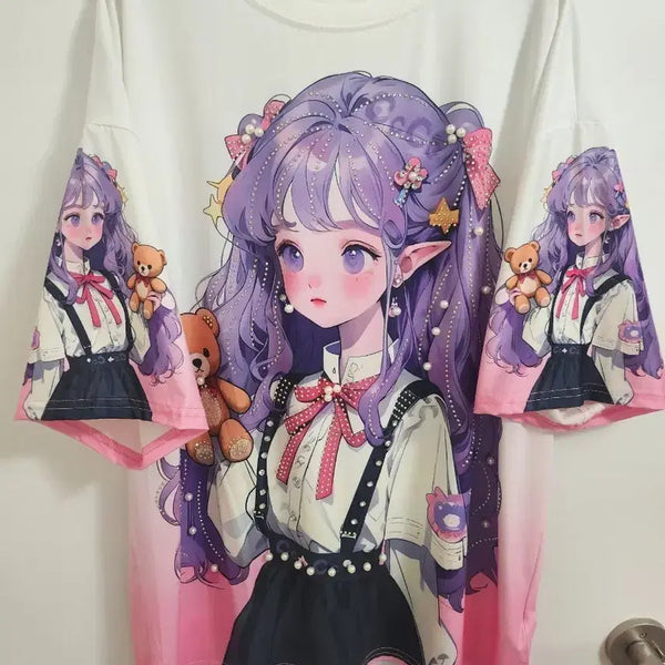 [BUNJANG] Anime Character Oversized Cubic T-Shirt / 애니메이션 캐릭터 그라데이션 빅사이즈 오버핏 큐빅반팔티셔츠<새상품>가격내림x