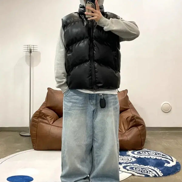 [BUNJANG] LOWEL Oversized Leather Padded Vest / LOWEL 오버핏 레더 패딩조끼