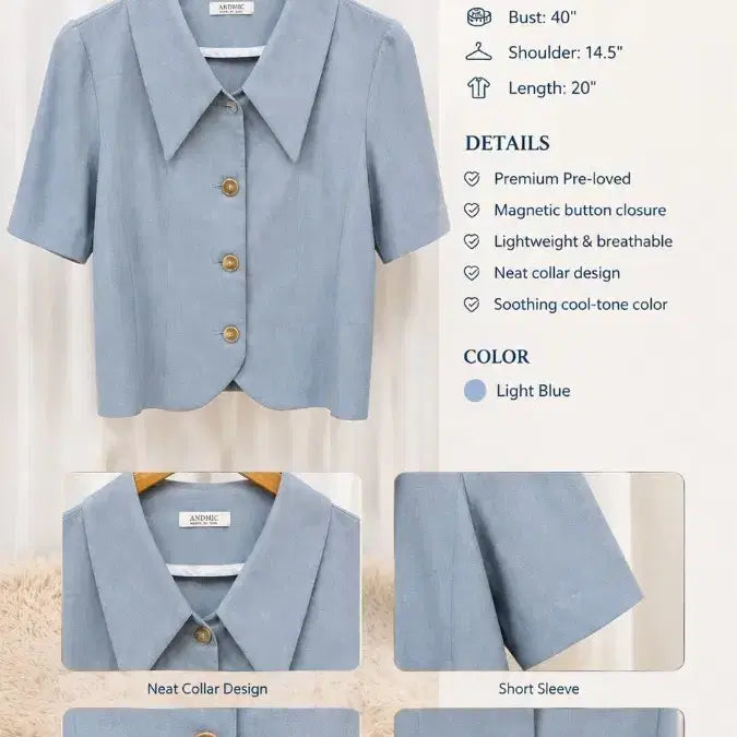 [BUNJANG] Light Blue Wide Collar Blouse / blouse