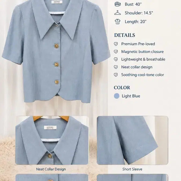 [BUNJANG] Light Blue Wide Collar Blouse / blouse