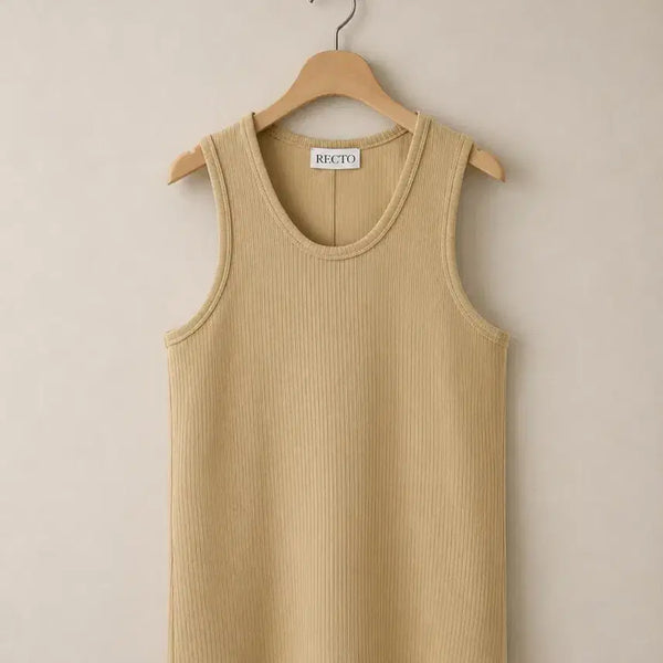 [BUNJANG] RECTO 24FW RC Logo Jacquard Ribbed Tank Top Beige / 렉토 24FW RC 로고 자카드 리브드 탱크 나시 탑 베이지