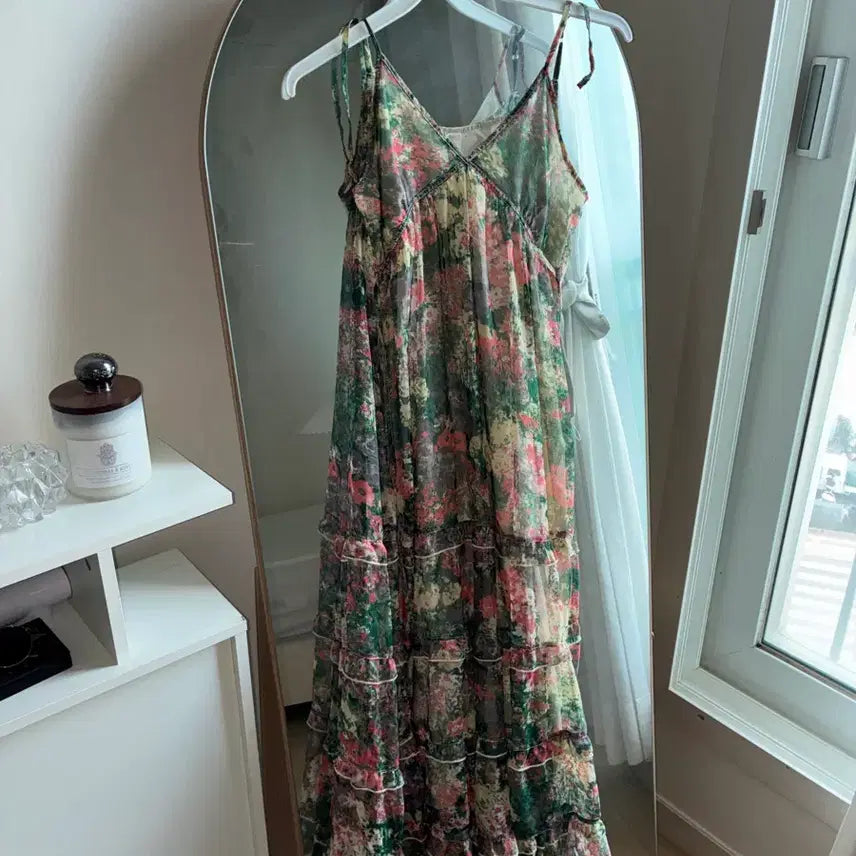 [BUNJANG] Vintage Chiffon Floral Long Dress / 빈티지 쉬폰 플라워 롱 원피스