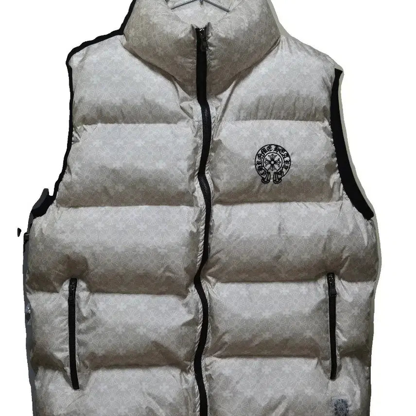 [BUNJANG] Chrome Hearts Style Logo Pattern Padded Vest - Beige/White / 크롬하츠스타일 로고패턴 패딩조끼 베이지화이트