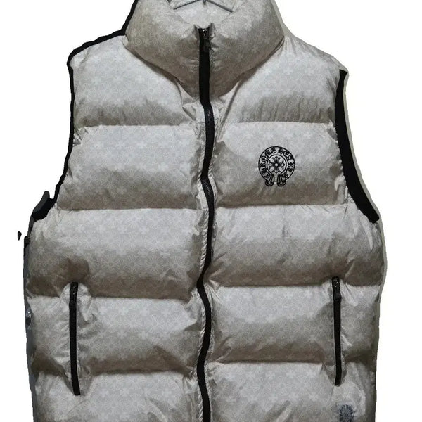 [BUNJANG] Chrome Hearts Style Logo Pattern Padded Vest - Beige/White / 크롬하츠스타일 로고패턴 패딩조끼 베이지화이트