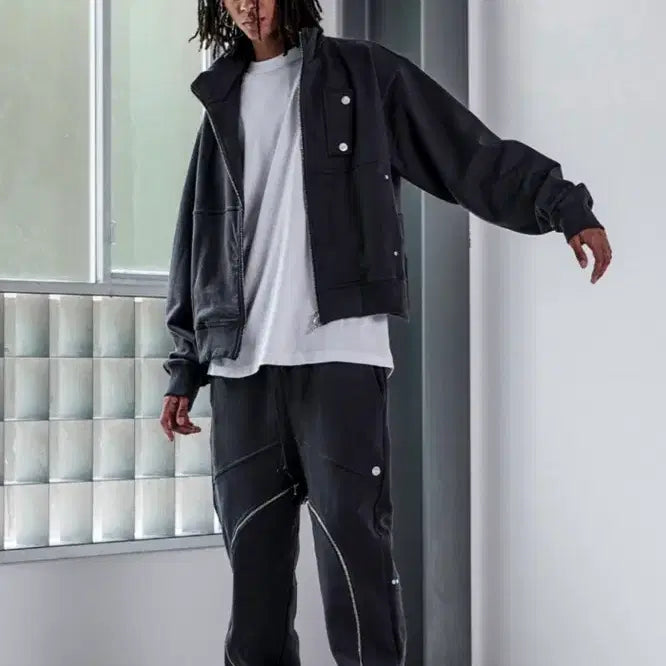 [BUNJANG] Lowring Guard Oblique Zipper Heavy Weight Pants Black / [L] 로어링가드 오블리크 지퍼 헤비 웨이트 팬츠 블랙