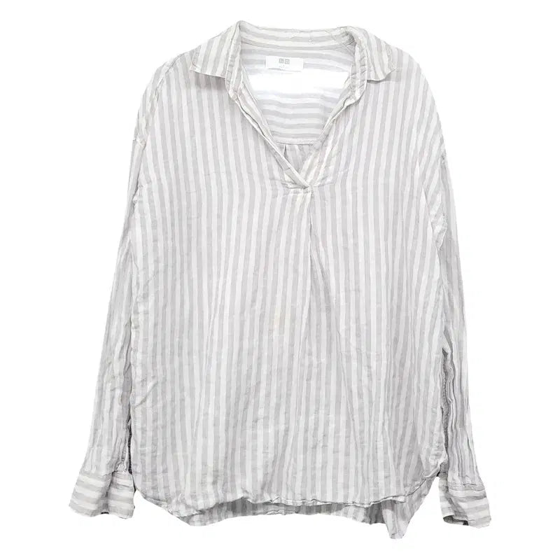[BUNJANG] Uniqlo Striped Light Grey Shirt L / 유니클로 스트라이프 라이트 그레이 셔츠 L