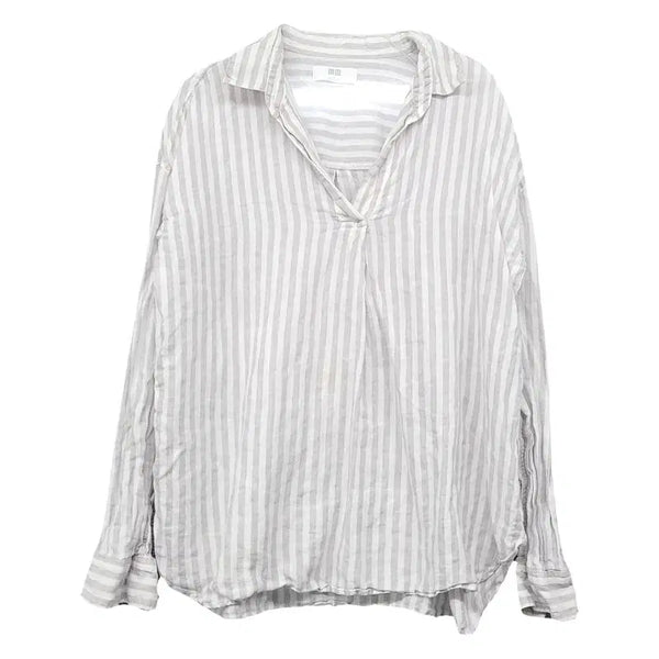 [BUNJANG] Uniqlo Striped Light Grey Shirt L / 유니클로 스트라이프 라이트 그레이 셔츠 L