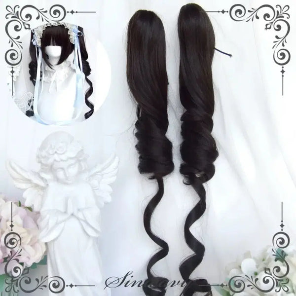 [BUNJANG] Mina Kirei Lolita Twin Wave Wig Black / 양산형 지뢰계 로리타 양갈래 웨이브 가발 블랙