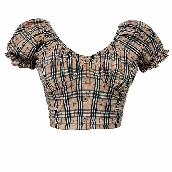 [BUNJANG] Burberry Check Crop Blouse / 바버리 체크 크롭 블라우스