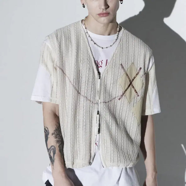 [BUNJANG] RSSC Argyle & Stitch Knit Zip-Up Vest / 알에스에스씨(RSSC)아가일&스티치 니트 집업 베스트