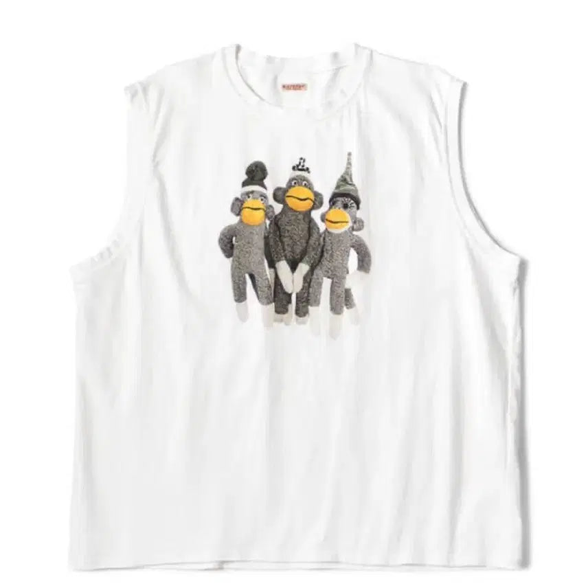 [BUNJANG] Kapital Monkey Sleeveless Top White / 캐피탈 몽키 슬리브리스