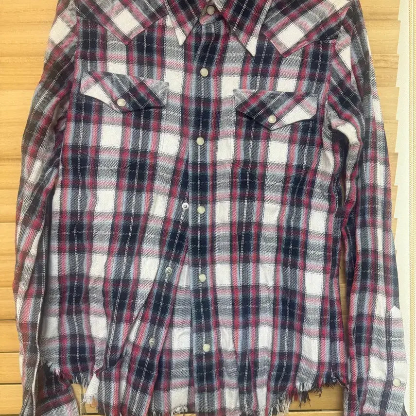 [BUNJANG] Pledge Western Damaged Checkered Shirt Size 46 / 플랫지 웨스턴 데미지 체크셔츠 46사이즈