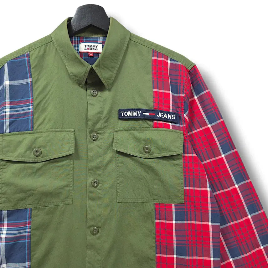 [BUNJANG] Tommy Jeans Cotton Velcro Patch Multi-Check Long Sleeve Shirt (Men's M) / [M] 타미진스 코튼 벨크로 패치 멀티체크 긴팔셔츠