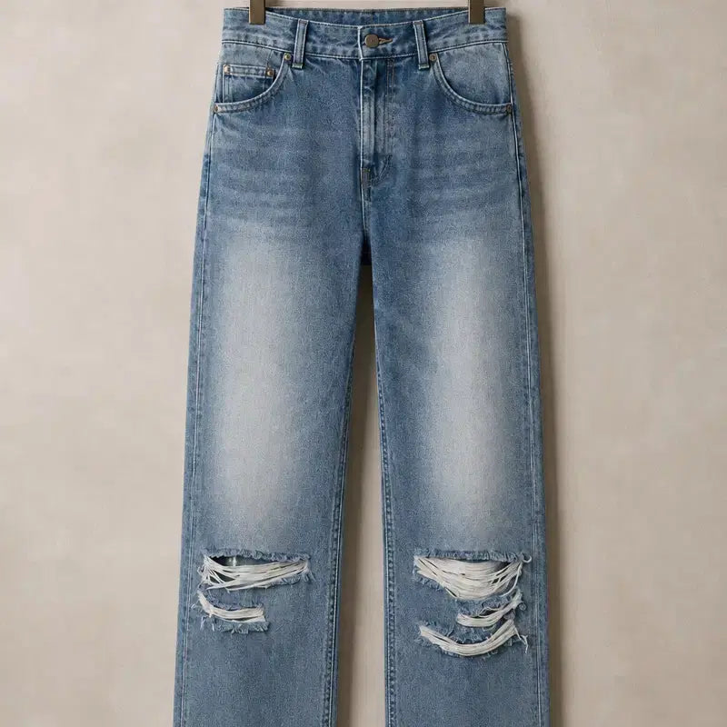 [BUNJANG] Recto Destroyed Loose Fit Denim Pants Light Blue / 렉토 디스트로이드 루즈핏 데님 팬츠 청바지 진 블루 연청