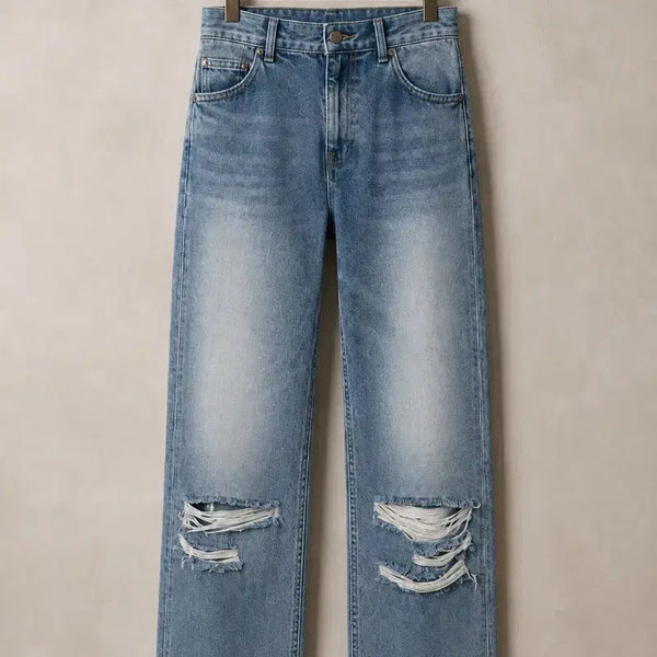 [BUNJANG] Recto Destroyed Loose Fit Denim Pants Light Blue / 렉토 디스트로이드 루즈핏 데님 팬츠 청바지 진 블루 연청