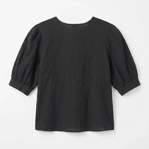 [BUNJANG] Vintage King Black Puff Sleeve Textured Blouse / 여성F/ 국내제작 밀크캔디 블랙 퍼프 소매 텍스처 블라우스 빈티지킹