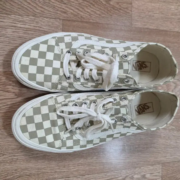 [BUNJANG] Vans Old Skool Checkerboard Beige Sneakers / 반스 올드스쿨 체커보드 베이지 270