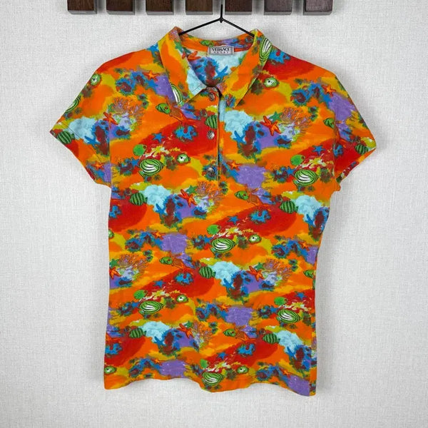 [BUNJANG] Versace Fish Print Collar T-Shirt / 베르사체 물고기 팬턴 카라티 정품