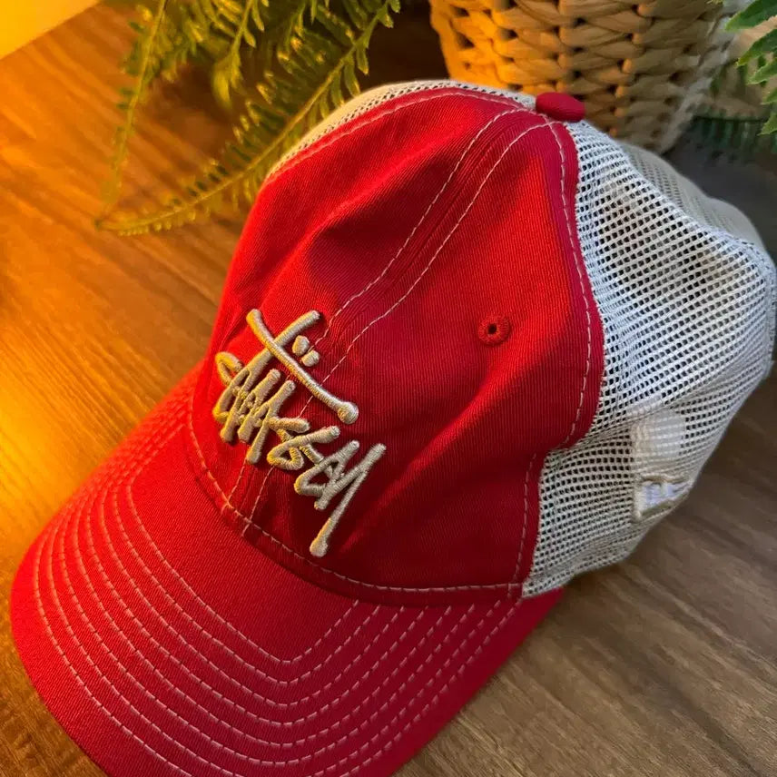 [BUNJANG] Stussy x New Era Scarlet Red Mesh Snapback Hat / 스투시 뉴에라 스칼렛 레드 판매합니다.