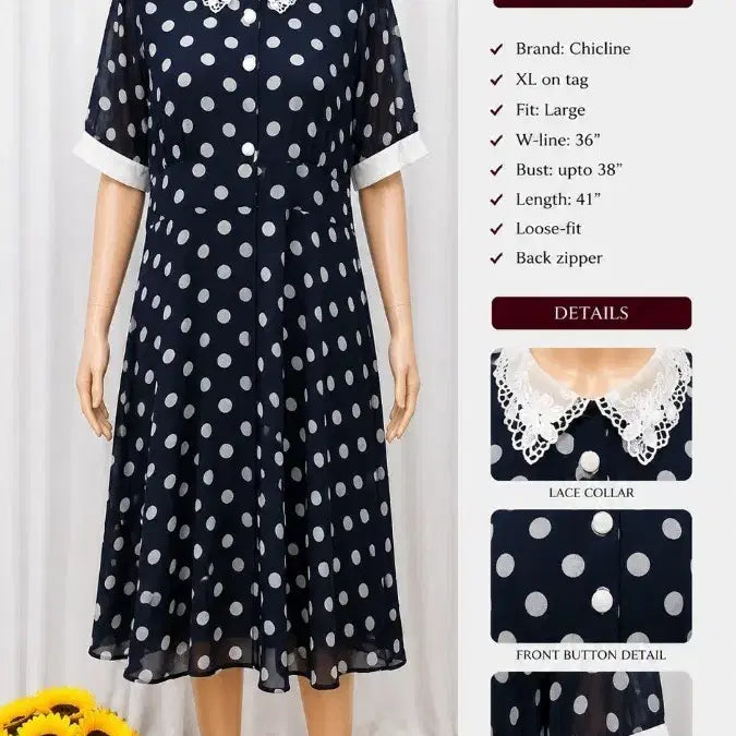 [BUNJANG] Chicline Polka Dot Lace Collar Dress / 치클라인 폴카 도트 레이스 칼라 원피스