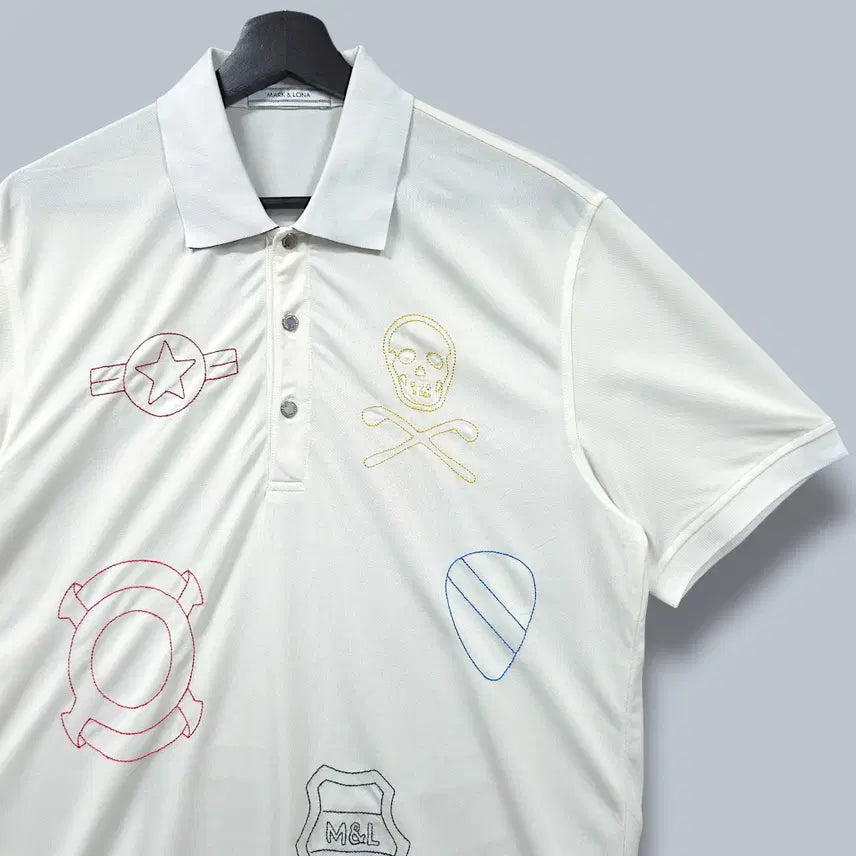 [BUNJANG] Mark &ロナ JPN White Skull Embroidery Patch Short Sleeve Polo Shirt / [L] 마크앤로나 JPN 화이트 스컬 자수패치 반팔 카라티