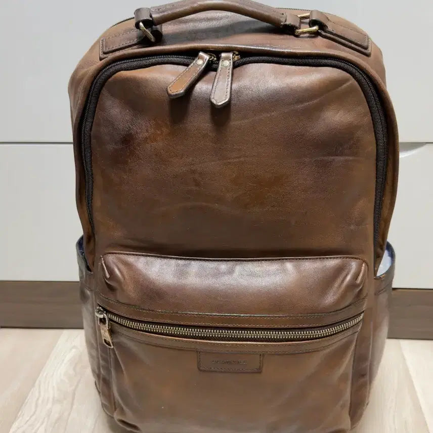 [BUNJANG] Beanpole Brown Natural Cowhide Men's Backpack / 빈폴(Beanpole)브라운 천연 소가죽 남성 백팩