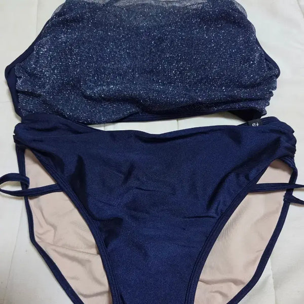 [BUNJANG] Pollfit Pollwear M Size Navy Sparkle Material Top with Pad / 폴핏 폴웨어 M사이즈