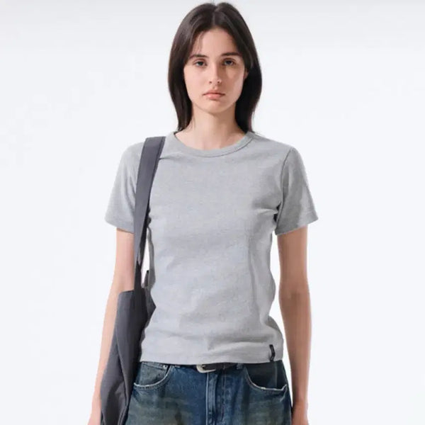 [BUNJANG] Matinkim Label Detail Slim Fit Top - Grey / (새상품) 마뗑킴 라벨 디테일 슬림 핏 탑 인 그레이