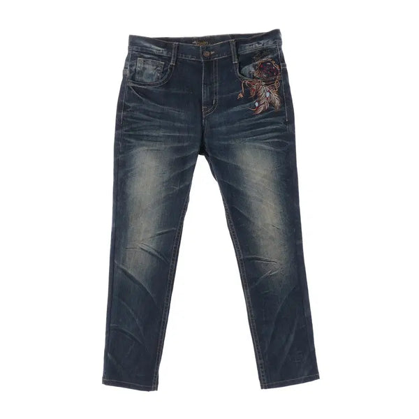 [BUNJANG] CLOUD 72 Embroidered Patch Biker Straight Leg Jeans - Size 36 / CLOUD 72 바이커 자수 패치 스트레이트 진 36