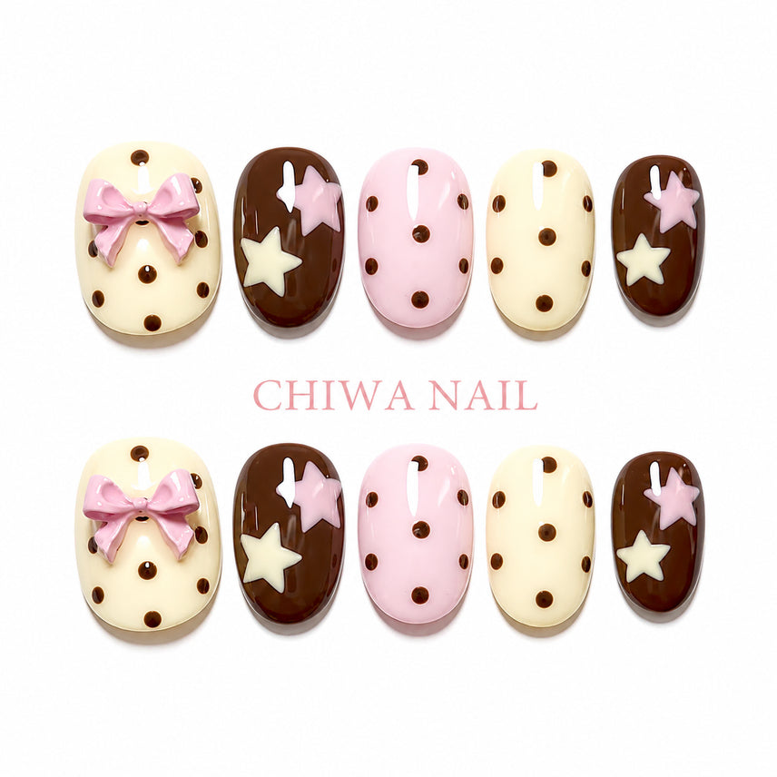 [BUNJANG] Custom Ribbon Star Dot Handmade Nail Tips / 주문제작 리본 스타 도트 수제 네일팁