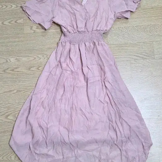 [BUNJANG] Pink Frill Sleeve Chiffon Long Dress / 핑크색 프릴 소매 쉬폰 원피스