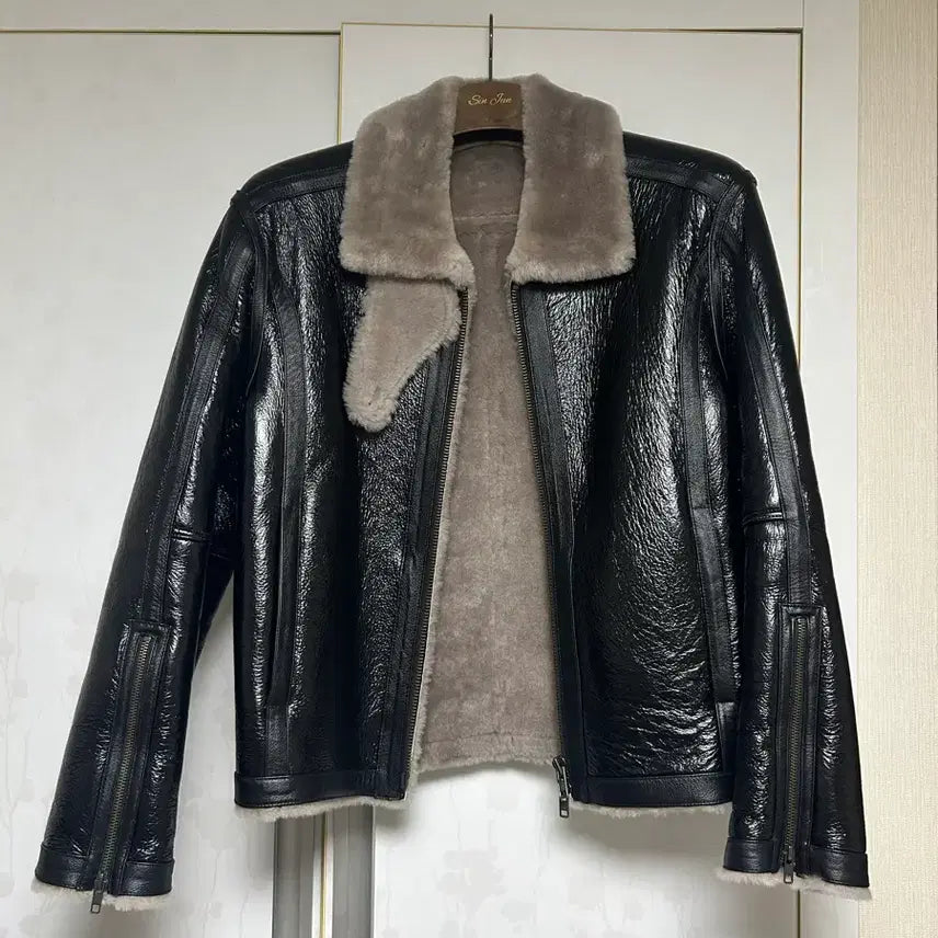[BUNJANG] Elmood Biker Cracked Lambskin Shearling Mustang Black Size 44 / 엘무드 lmood 바이커 크랙 램스킨 시어링 무스탕 블랙 44