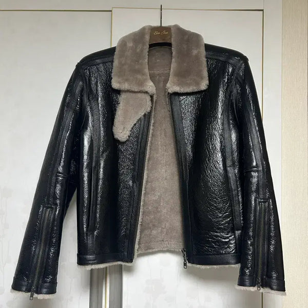 [BUNJANG] Elmood Biker Cracked Lambskin Shearling Mustang Black Size 44 / 엘무드 lmood 바이커 크랙 램스킨 시어링 무스탕 블랙 44