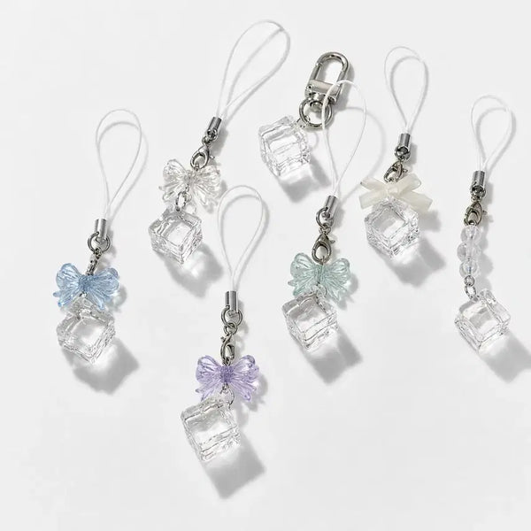 [BUNJANG] Ice Cube Ribbon Keychain / 얼음 키링 투명 큐브 리본