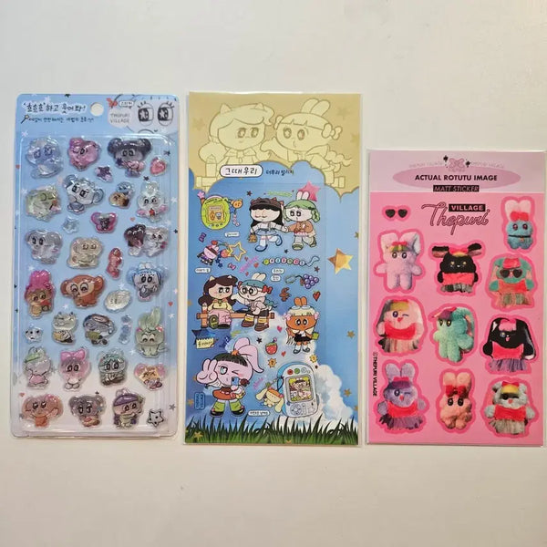 [BUNJANG] The Pri Village Sticker Set (3 Sheets) / 스티커) 더푸리빌리지 3장