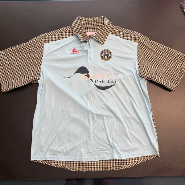 [BUNJANG] Martine Rose 95M Blue Check Color Block Polo Shirt / Martine Rose 95M 하늘색 체크 배색 폴로티