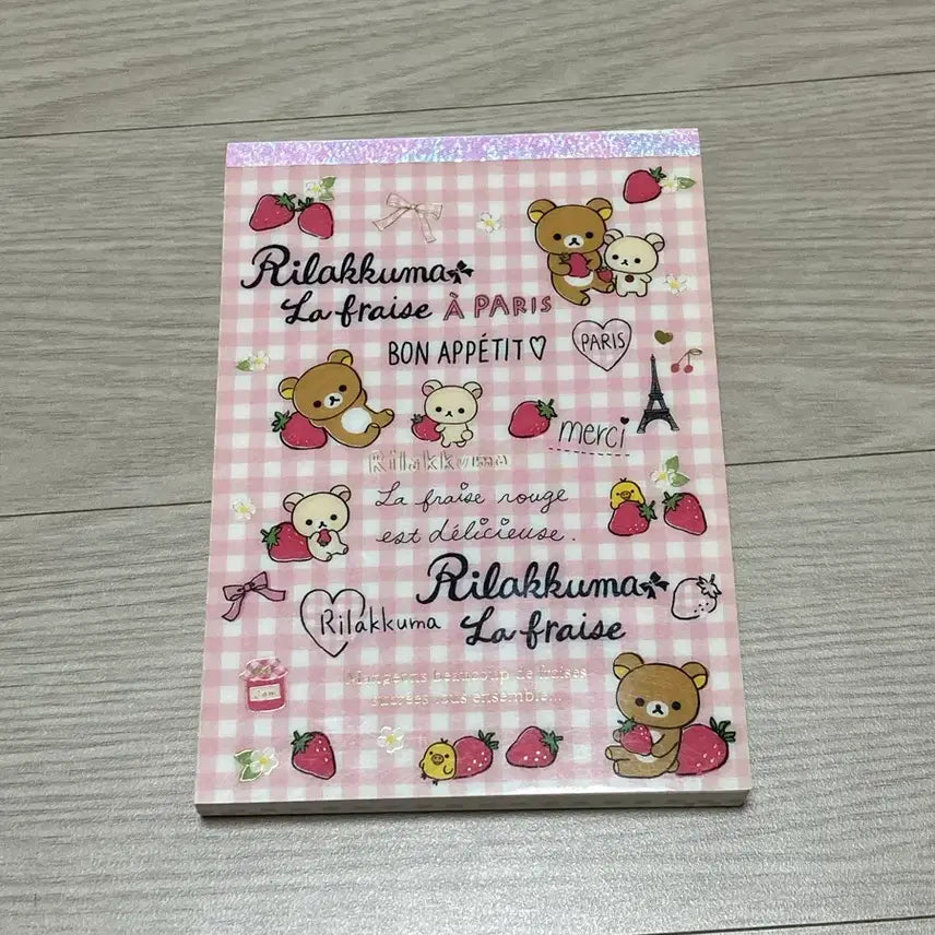 [BUNJANG] Rilakkuma Korilakkuma Strawberry Check Large Memo Pad / 고전 리락쿠마 코리락쿠마 딸기 체크 파리 대형메모지