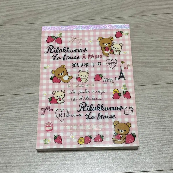 [BUNJANG] Rilakkuma Korilakkuma Strawberry Check Large Memo Pad / 고전 리락쿠마 코리락쿠마 딸기 체크 파리 대형메모지