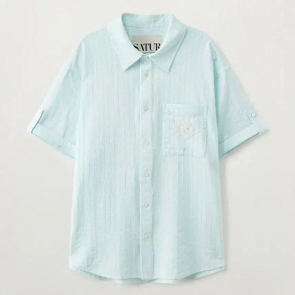[BUNJANG] Setter Roll-up Half Shirt Sky Blue / 세터 롤업 하프 셔츠 스카이 블루