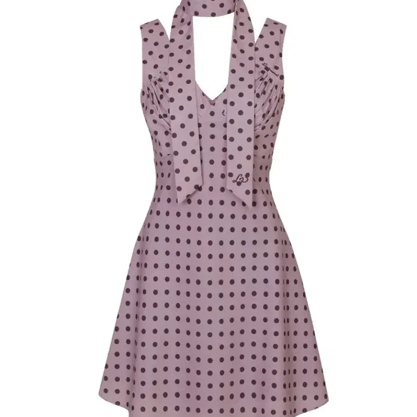 [BUNJANG] Ruru Seoul Dot Halter Scarf Pink Dress / 루루서울 도트 홀터 스카프 핑크 원피스 딸기초코 땡땡이