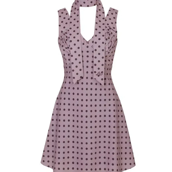 [BUNJANG] Ruru Seoul Dot Halter Scarf Pink Dress / 루루서울 도트 홀터 스카프 핑크 원피스 딸기초코 땡땡이