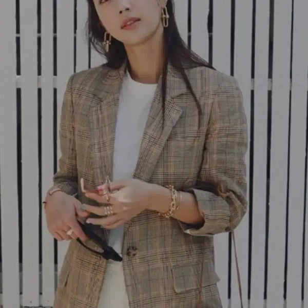 [BUNJANG] Sisley Mix Check Single Linen Jacket Size 42 / 시슬리 믹스체크 싱글 린넨자켓 42사이즈
